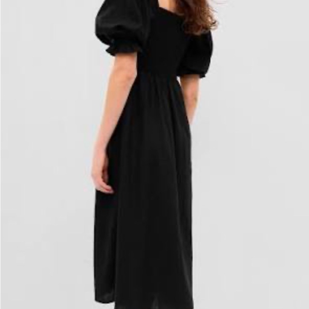 GAP Linen-Blend Puff Sleeve Midi Dress